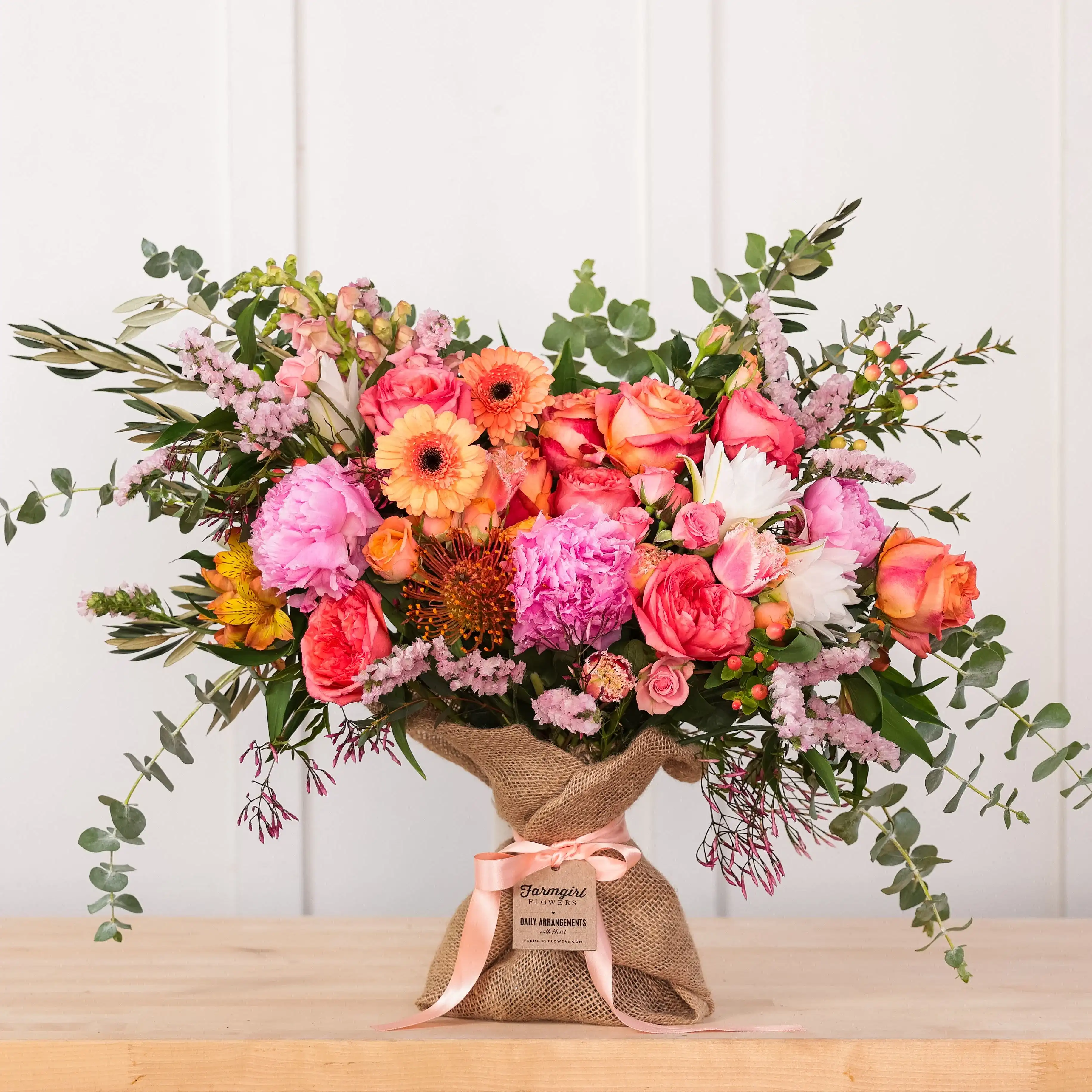 Big Love Burlap Wrapped Bouquet with Peonies!